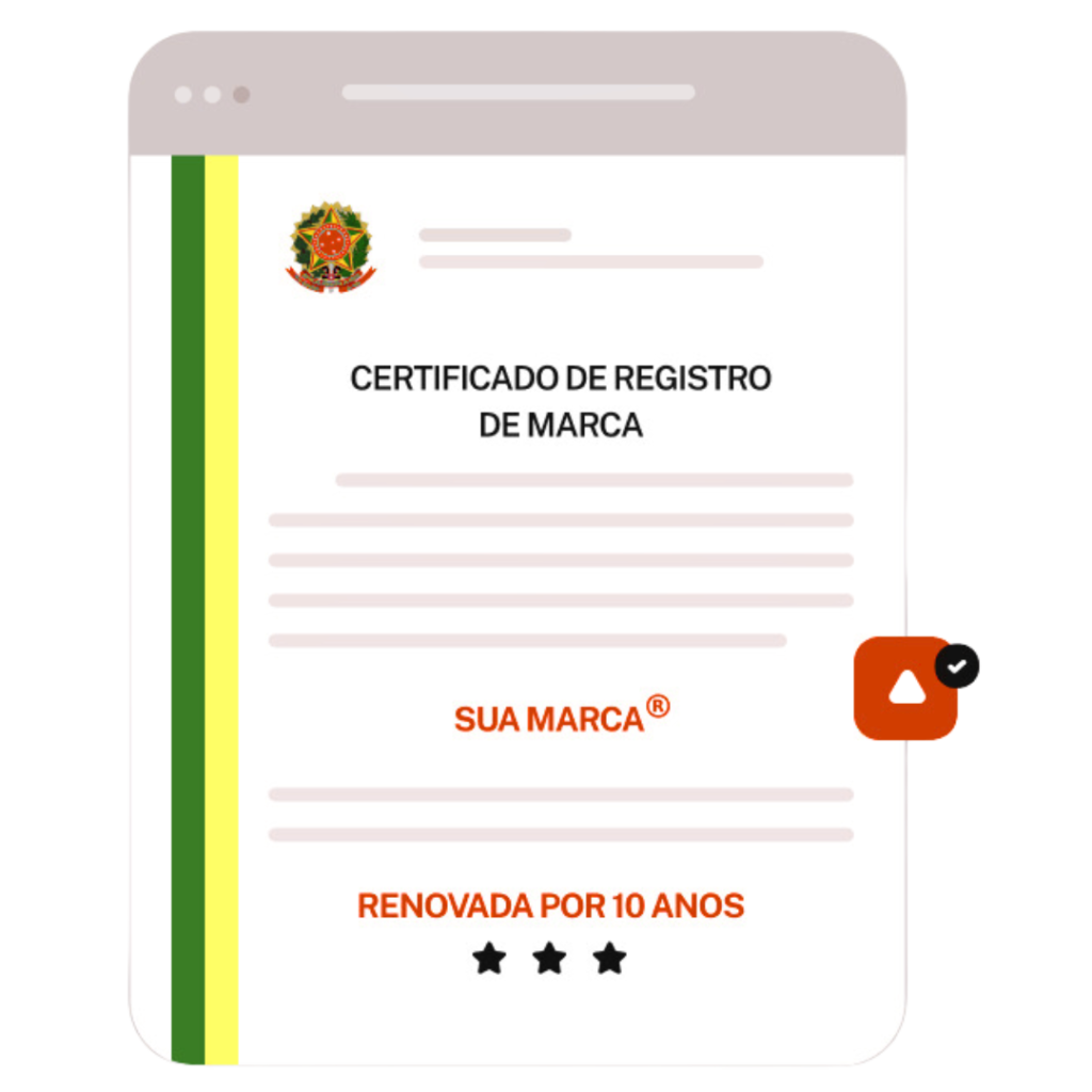 icone de certificado de registro de marca laranja Registre Rápido